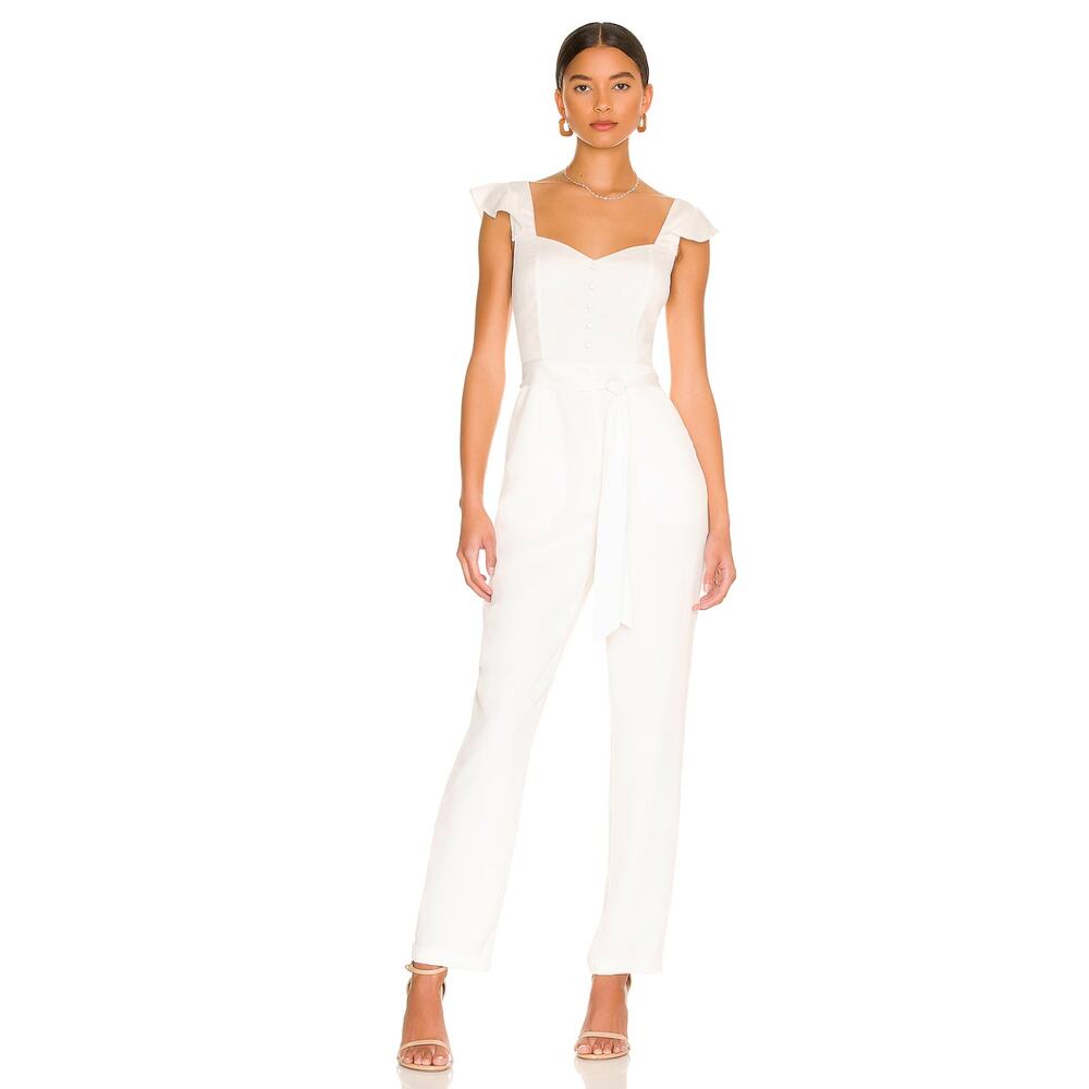 Superdown Gloria Flutter Jumpsuit White Straight Leg Sleeveless Sz M